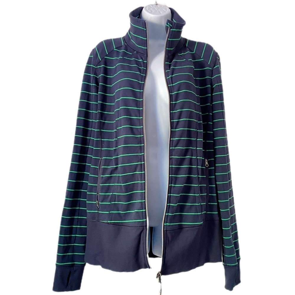 Lululemon Zip-Up Yoga Jacket Blue and Green Running Striped Size 10 - Picture 2 of 7